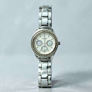 Fossil Womens Multifunction Watch Silver Crystal Day Date Military Time ES-2947